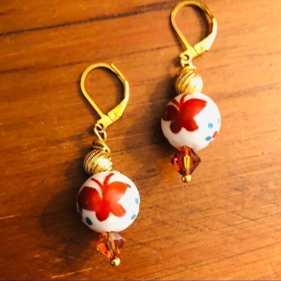 Frontrow.style Jewelry - 𝅺SWAROVSKI Boho  22k Gold /Sterling Silver Earrings Red Genuine  & Hand Painted